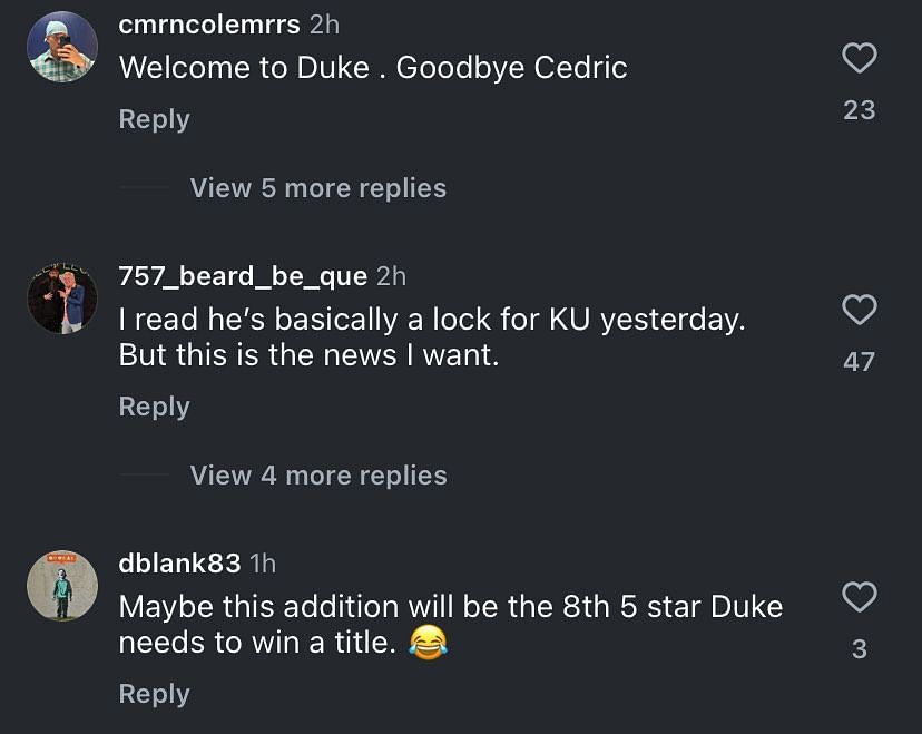 College hoop fans react to Dame Sarr likely joining Duke men's basketball on IG. Image via @tiptonedits
